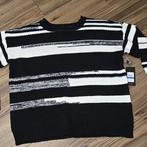 Jones New York NWT Black White Striped Knit Sweater Pullover Oversized XL NEW